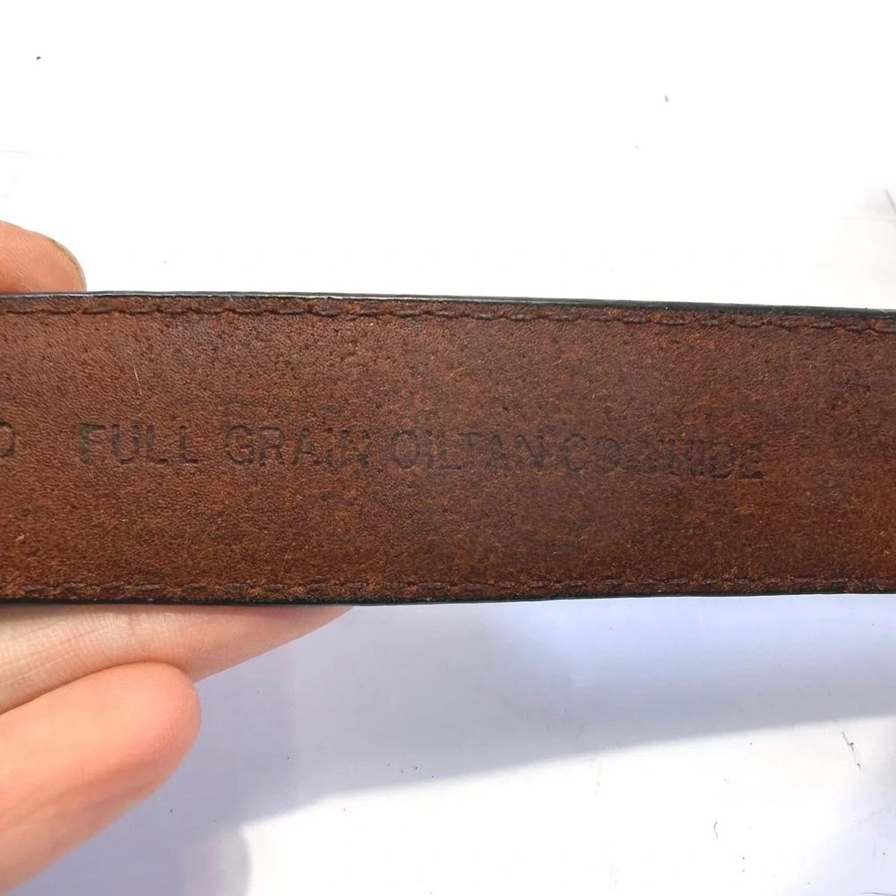 Brown Full Grain Oil Tan Cowhide Leather Belt Whipstitch Brass Buckle 44